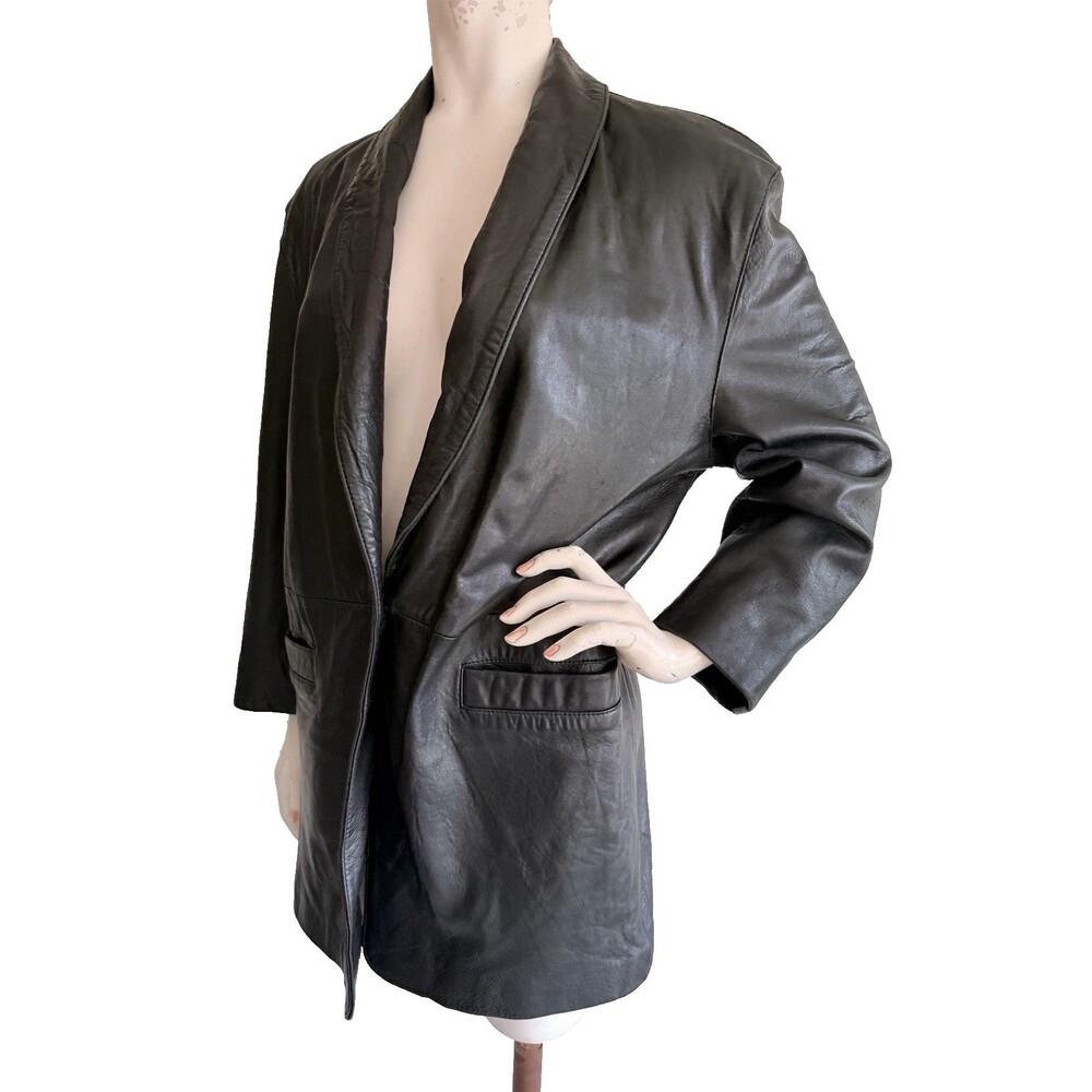 Vintage LUIS ALVEAR Black Genuine Leather Jacket Blazer Long Sleeve Women Size S